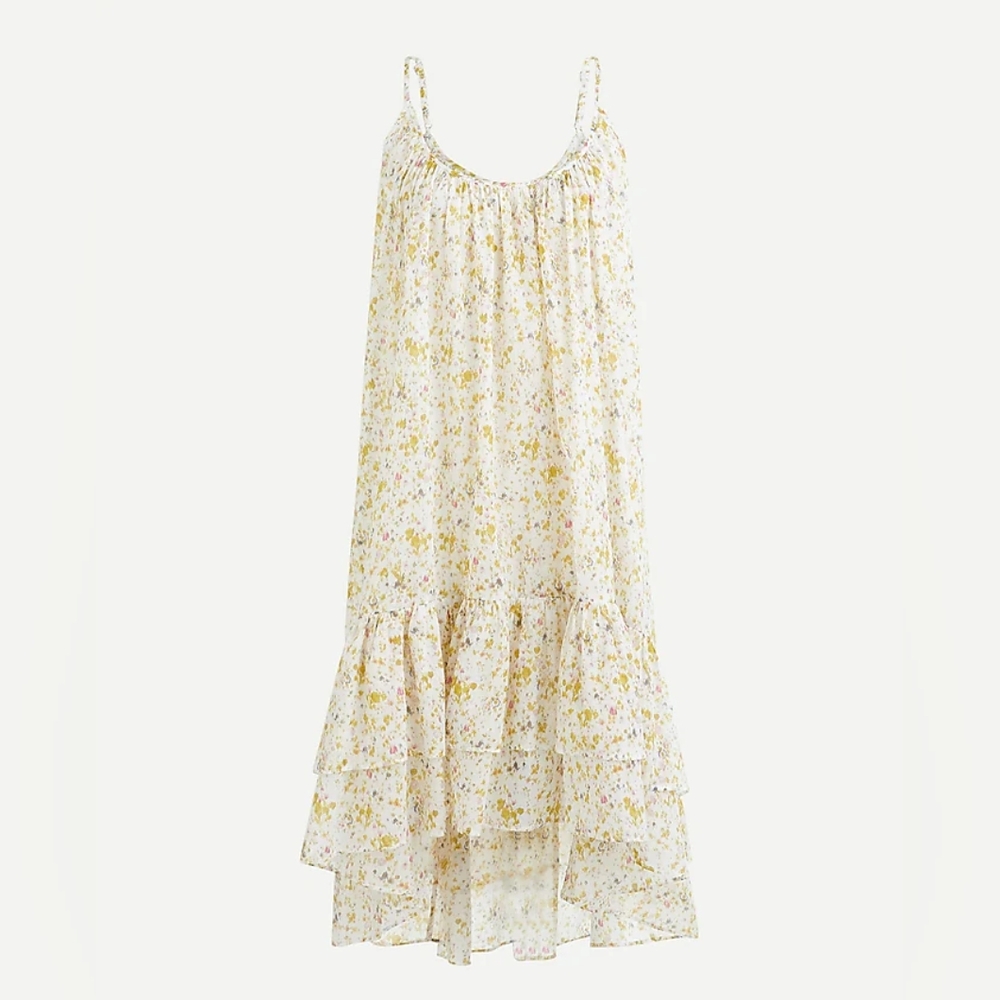 J Crew Tiered Cotton Voile Floral Print Beach Dress Size Medium Twee Breezy